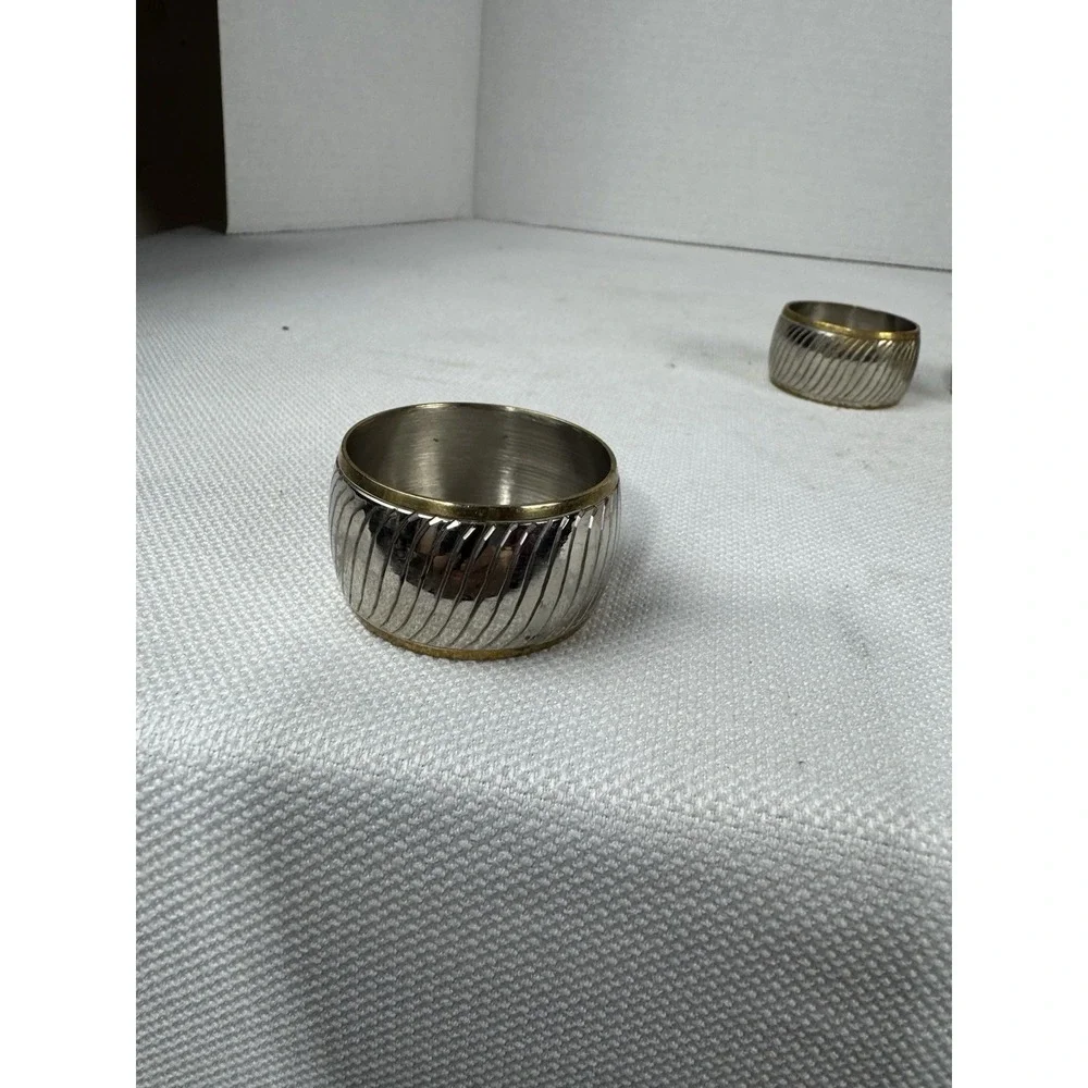 Vintage hammered metal gold and silver‎ toned napkin rings set of 7
